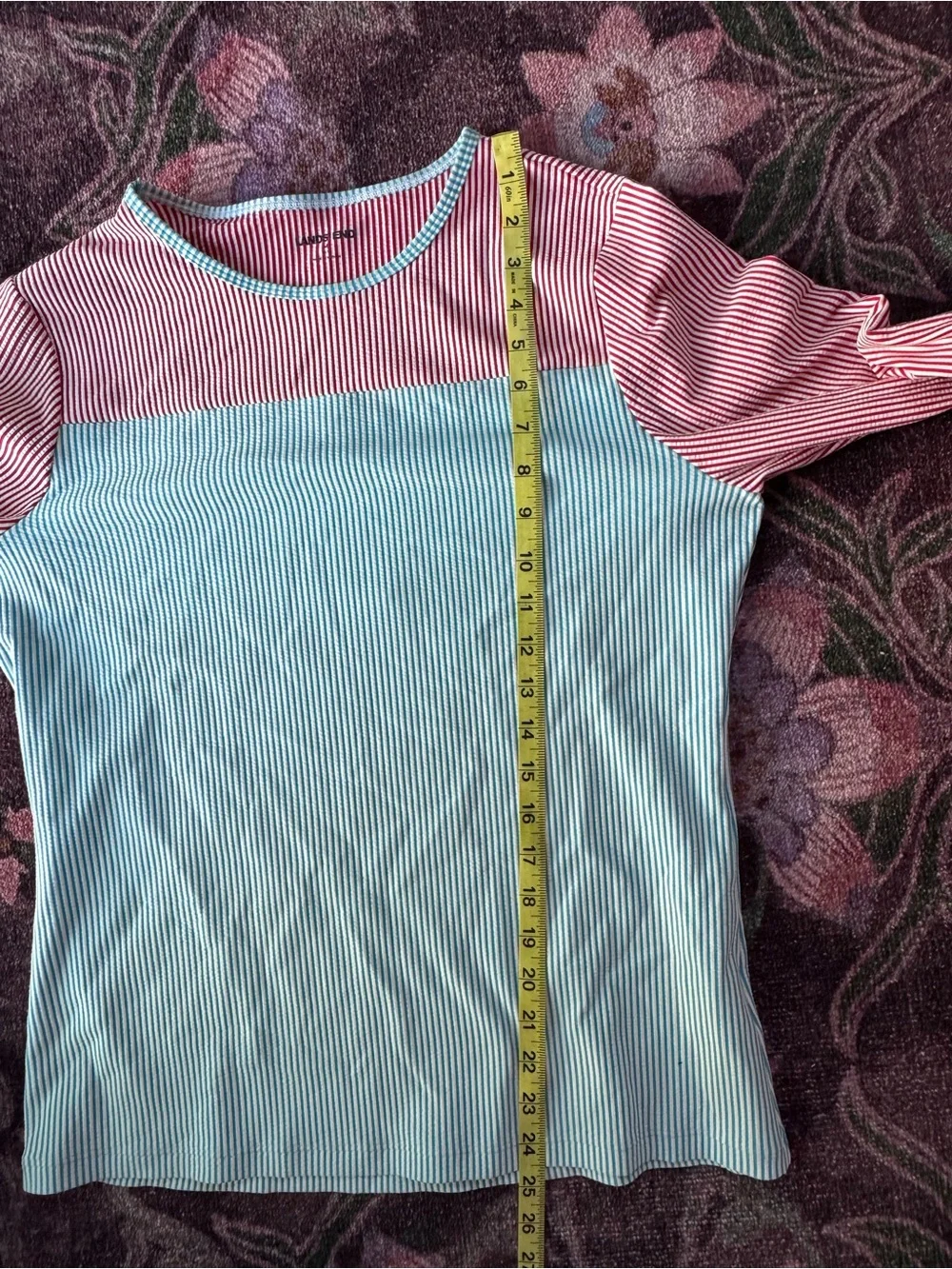 Land’s End Colorblock Swim Top Women’s Red Blue Yellow Stripe - MEDIUM